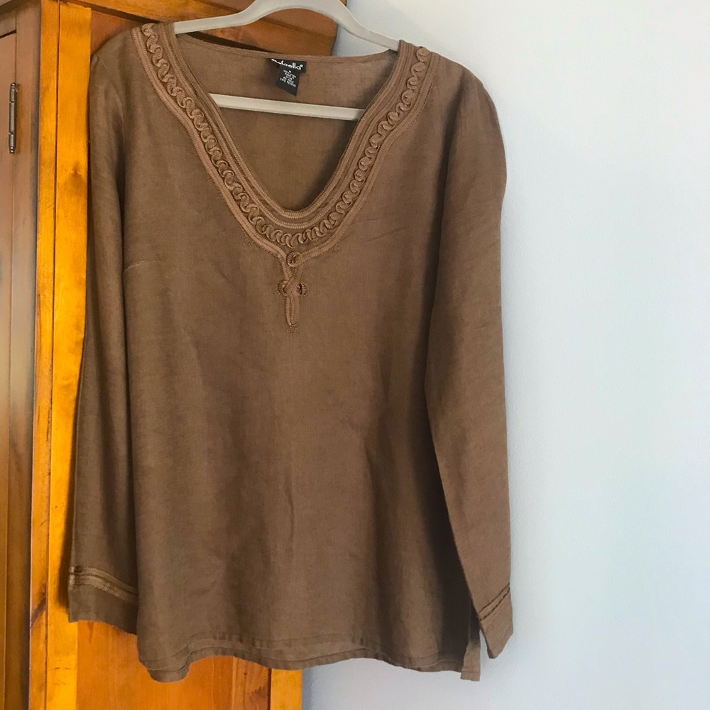 Rafaella Brown Long Sleeve Linen Tunic Shirt SZ 8